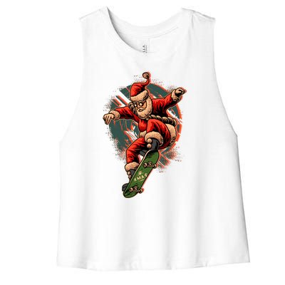 Cool Christmas Skateboarding Santa Claus Women's Racerback Cropped Tank