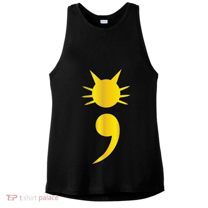 Cute Cat Semicolon May Mental Health Awareness Month Ladies PosiCharge Tri-Blend Wicking Tank