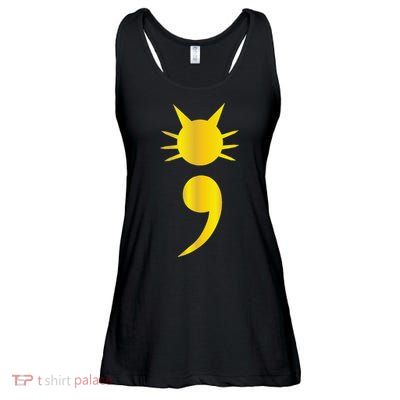 Cute Cat Semicolon May Mental Health Awareness Month Ladies Essential Flowy Tank