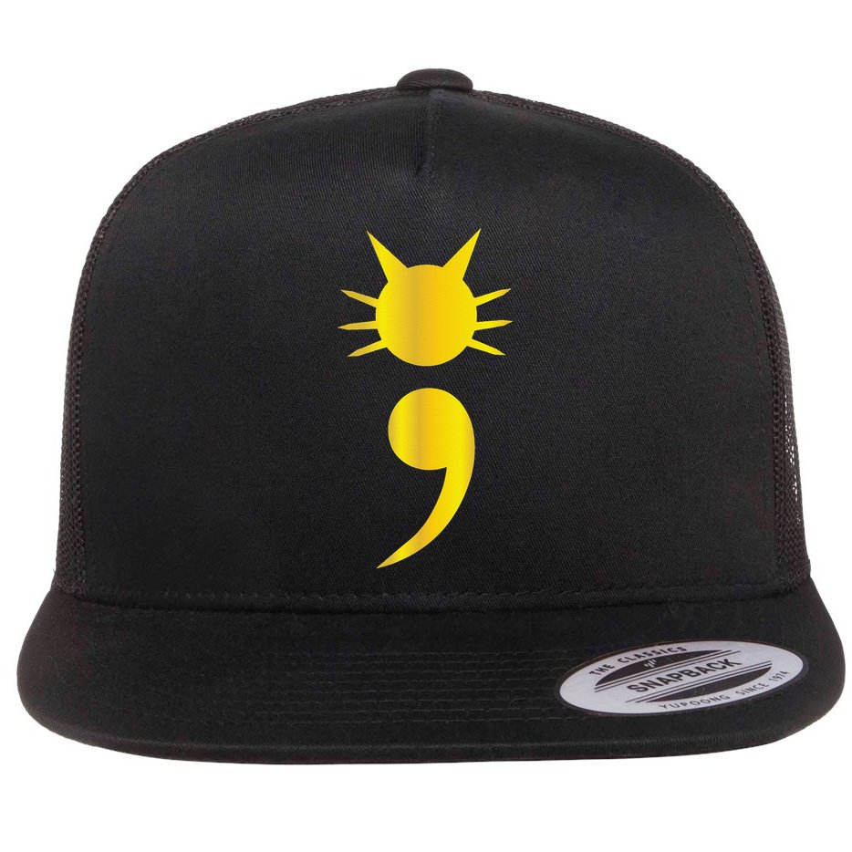 Cute Cat Semicolon May Mental Health Awareness Month Flat Bill Trucker Hat