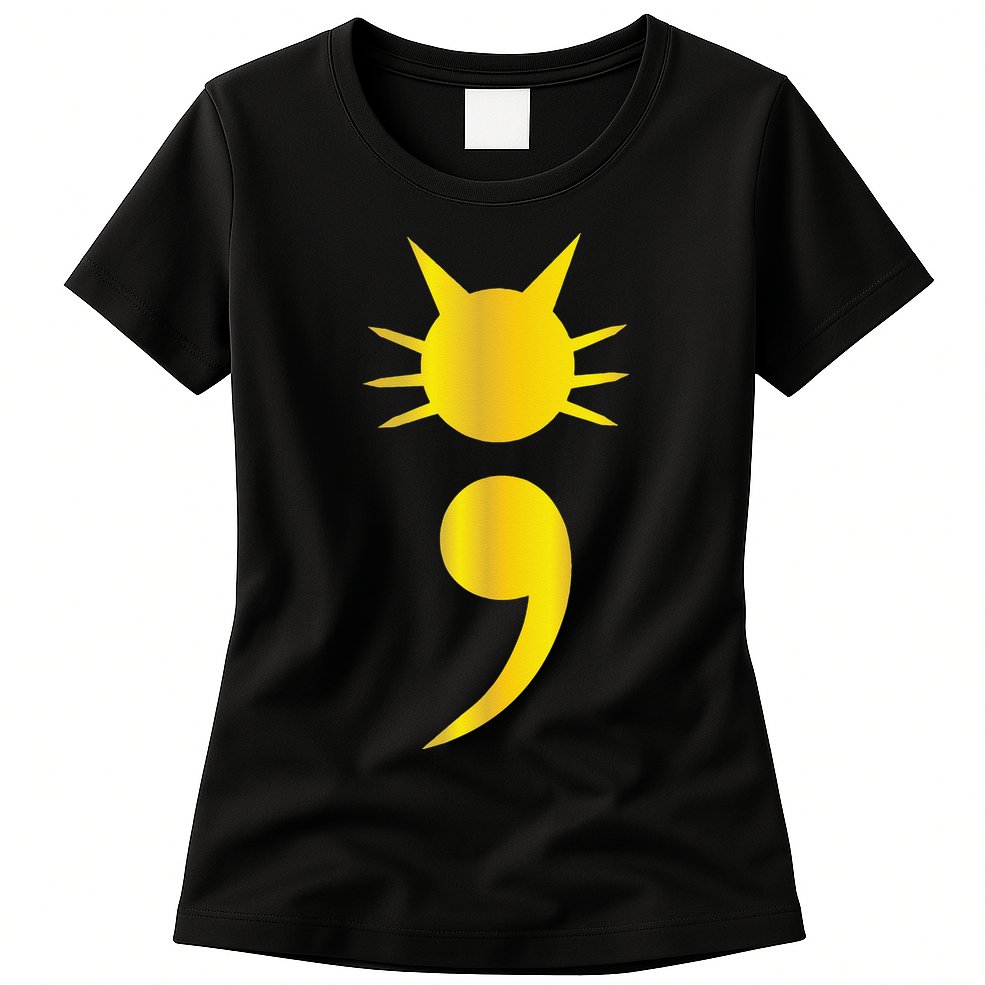 Cute Cat Semicolon May Mental Health Awareness Month Womens T-Shirt