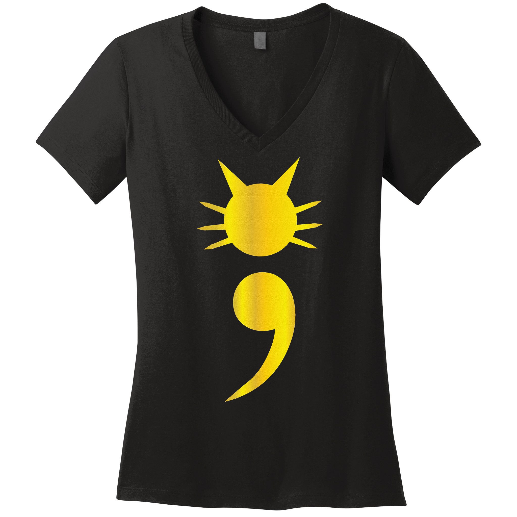 Cute Cat Semicolon May Mental Health Awareness Month Women's V-Neck T-Shirt