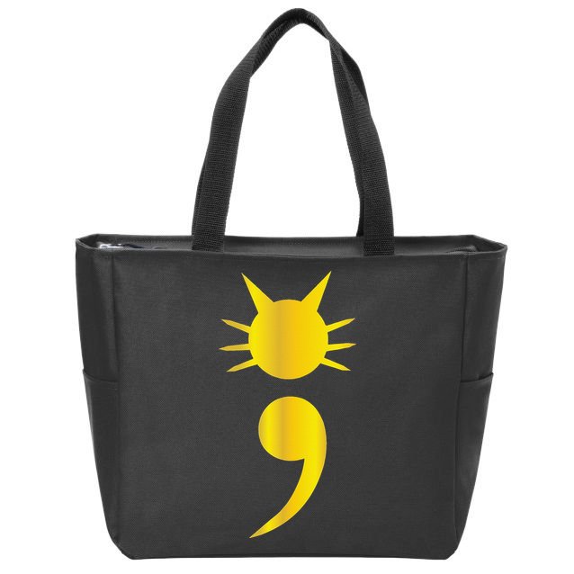 Cute Cat Semicolon May Mental Health Awareness Month Zip Tote Bag