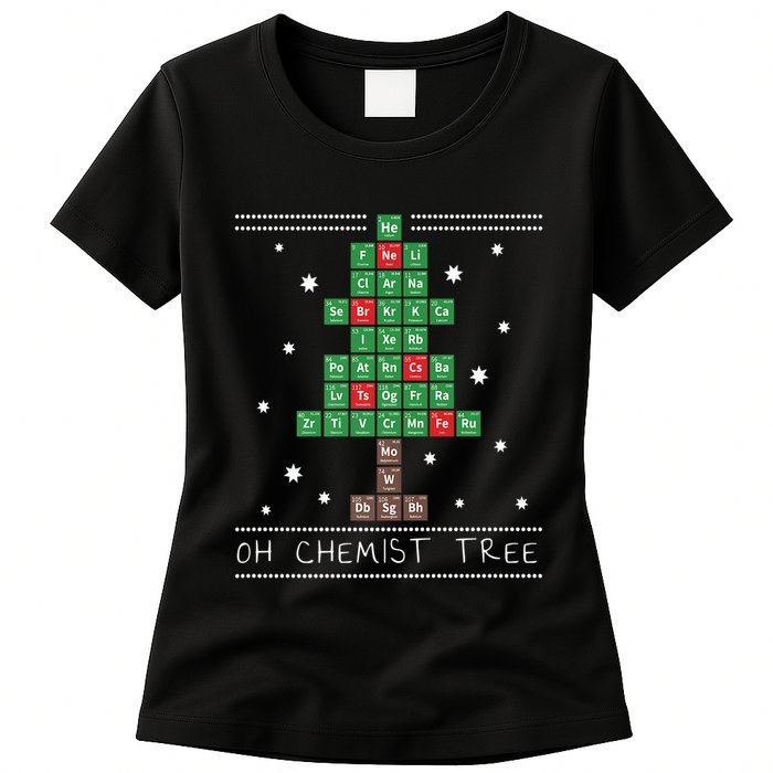 Christmas Chemistry Science Periodic Table Chemist Tree Womens T-Shirt
