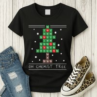 Christmas Chemistry Science Periodic Table Chemist Tree Womens T-Shirt