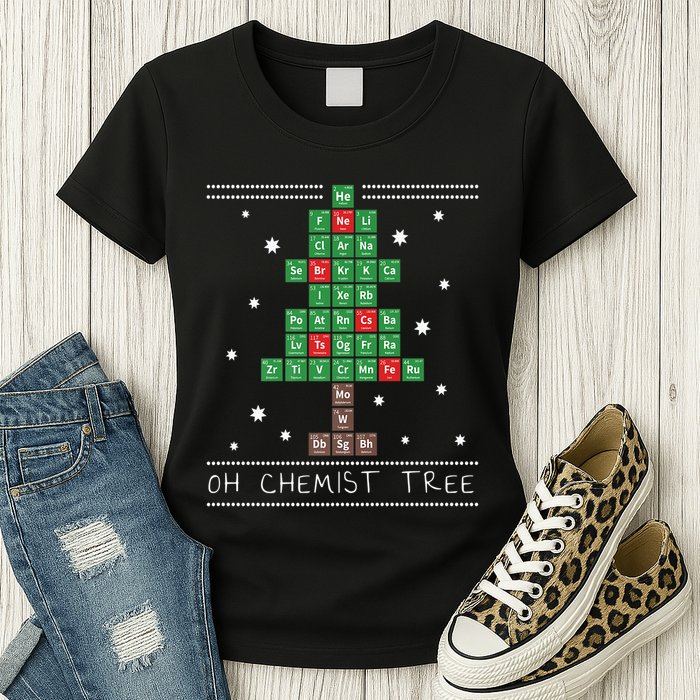 Christmas Chemistry Science Periodic Table Chemist Tree Womens T-Shirt