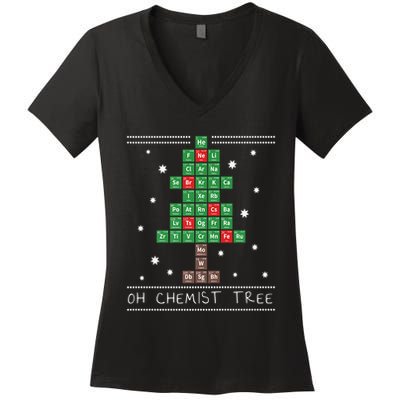 Christmas Chemistry Science Periodic Table Chemist Tree Women's V-Neck T-Shirt