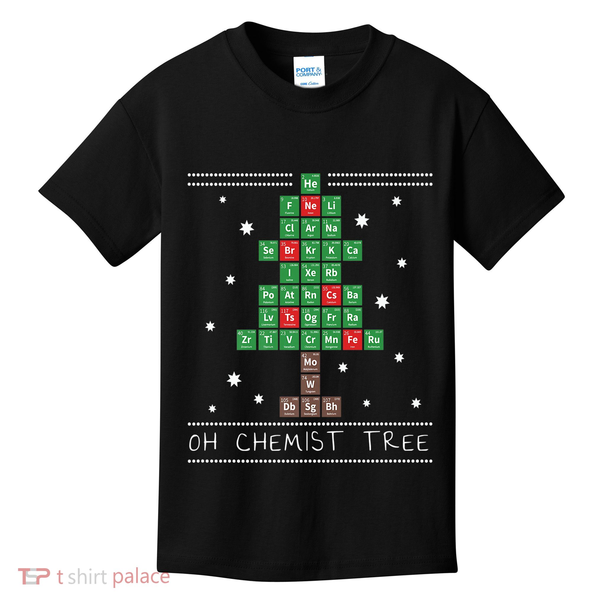 Christmas Chemistry Science Periodic Table Chemist Tree Kids T-Shirt