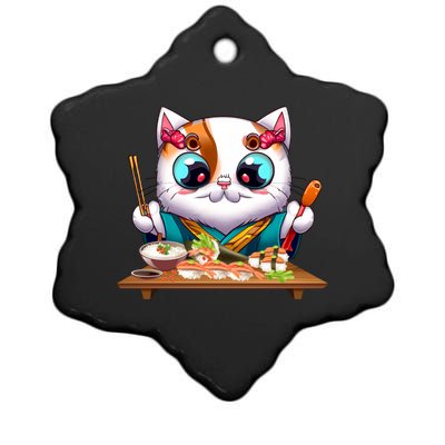 Cute Cat Sushi Chef Kawaii Cat Lover Japanese Neko Gift Ceramic Star Ornament