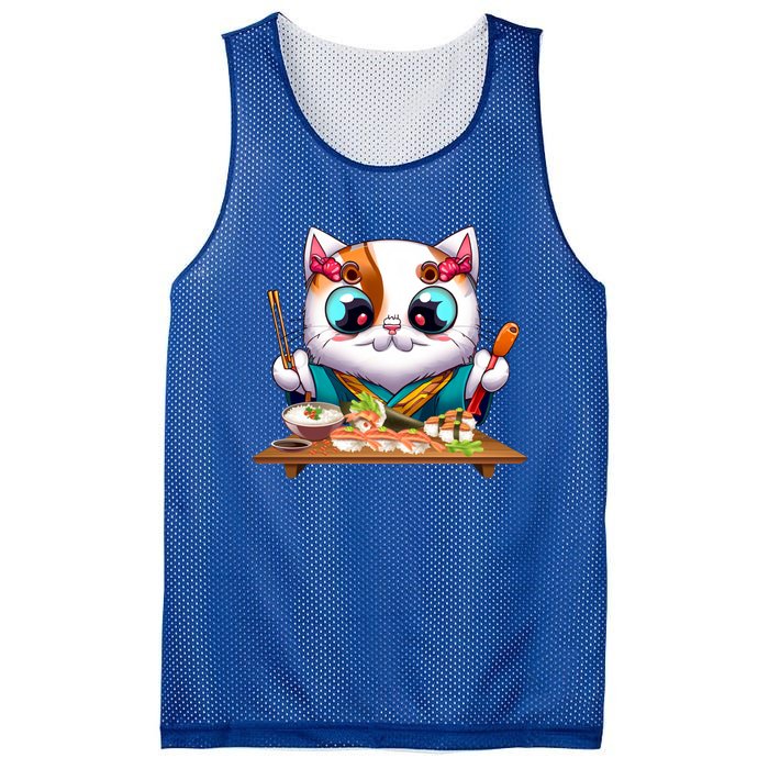 Cute Cat Sushi Chef Kawaii Cat Lover Japanese Neko Gift Mesh Reversible Basketball Jersey Tank