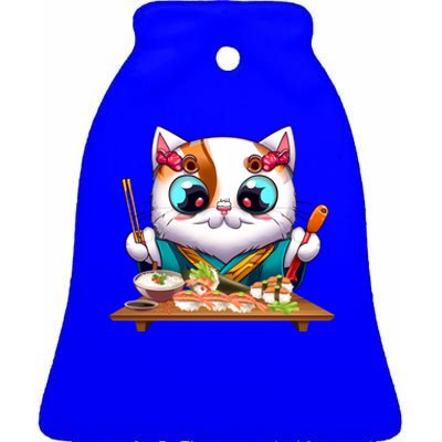 Cute Cat Sushi Chef Kawaii Cat Lover Japanese Neko Gift Ceramic Bell Ornament