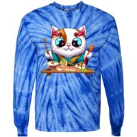 Cute Cat Sushi Chef Kawaii Cat Lover Japanese Neko Gift Tie-Dye Long Sleeve Shirt