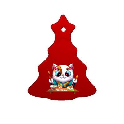 Cute Cat Sushi Chef Kawaii Cat Lover Japanese Neko Gift Ceramic Tree Ornament