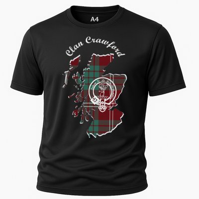 Clan Crawford Surname Last Name Scottish Tartan Crest Map Cooling Performance Crew T-Shirt