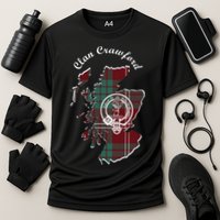 Clan Crawford Surname Last Name Scottish Tartan Crest Map Cooling Performance Crew T-Shirt