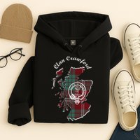 Clan Crawford Surname Last Name Scottish Tartan Crest Map Hoodie