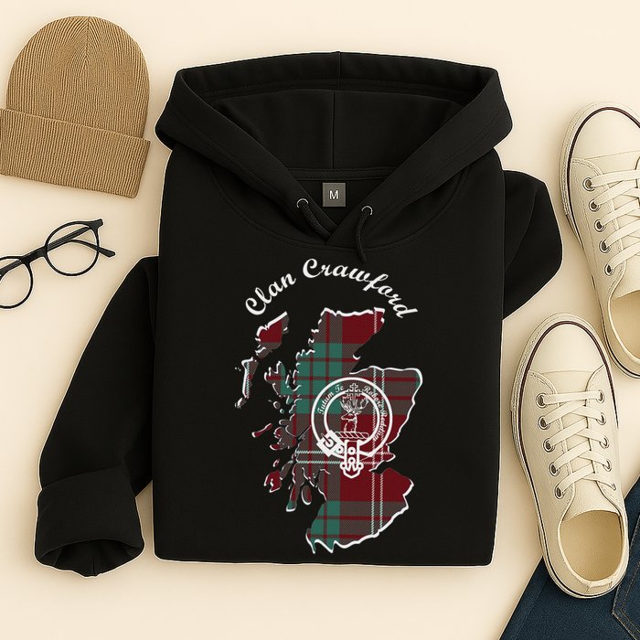 Clan Crawford Surname Last Name Scottish Tartan Crest Map Hoodie