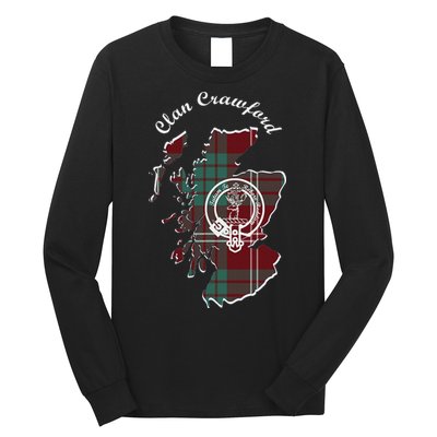 Clan Crawford Surname Last Name Scottish Tartan Crest Map Long Sleeve Shirt