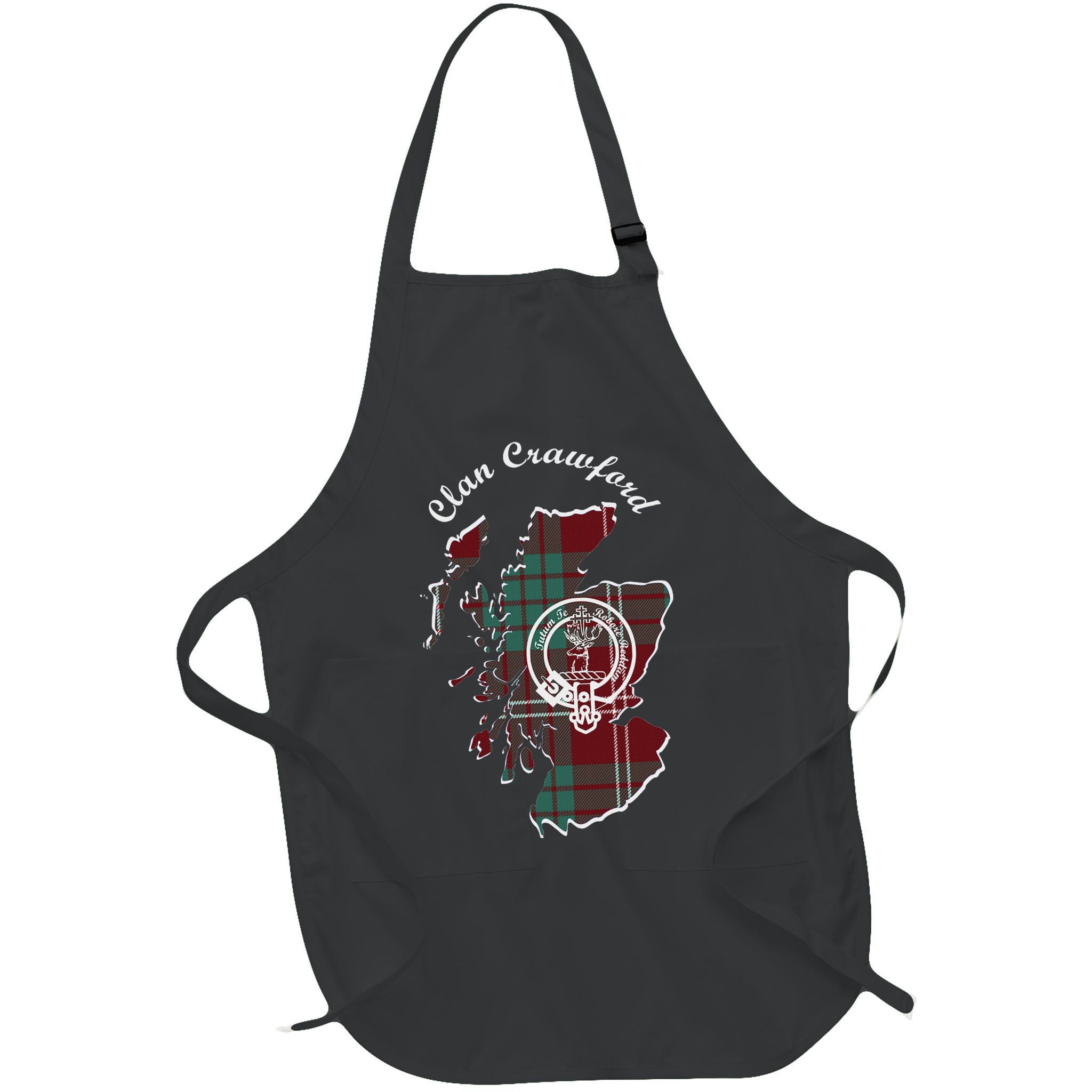 Clan Crawford Surname Last Name Scottish Tartan Crest Map Apron