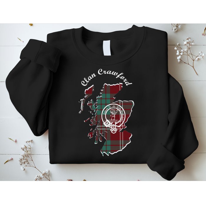 Clan Crawford Surname Last Name Scottish Tartan Crest Map Sweatshirt