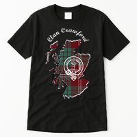 Clan Crawford Surname Last Name Scottish Tartan Crest Map Tall T-Shirt