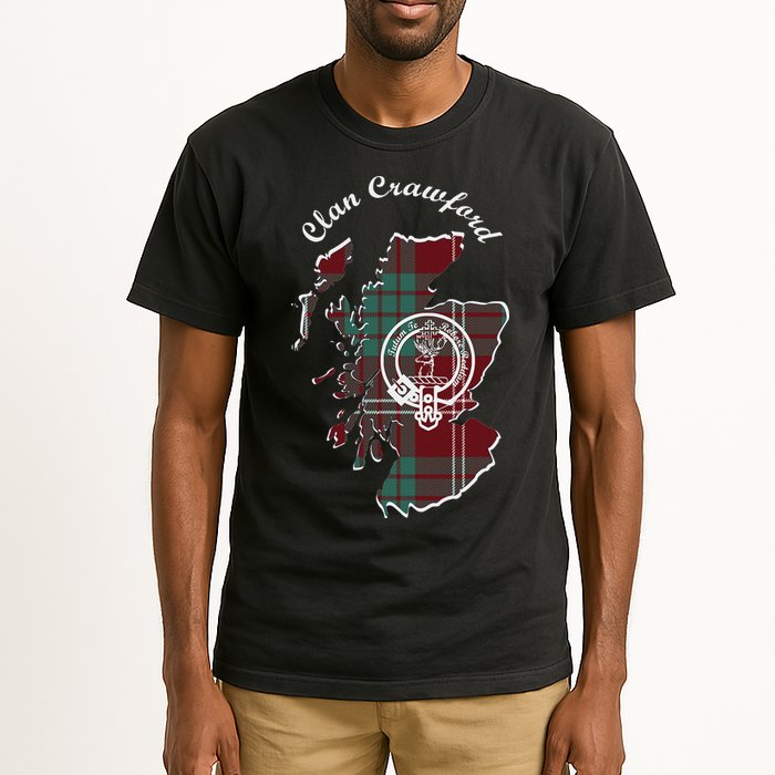 Clan Crawford Surname Last Name Scottish Tartan Crest Map Tall T-Shirt