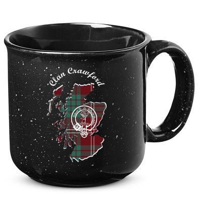Clan Crawford Surname Last Name Scottish Tartan Crest Map 15oz Campfire Ceramic Mug