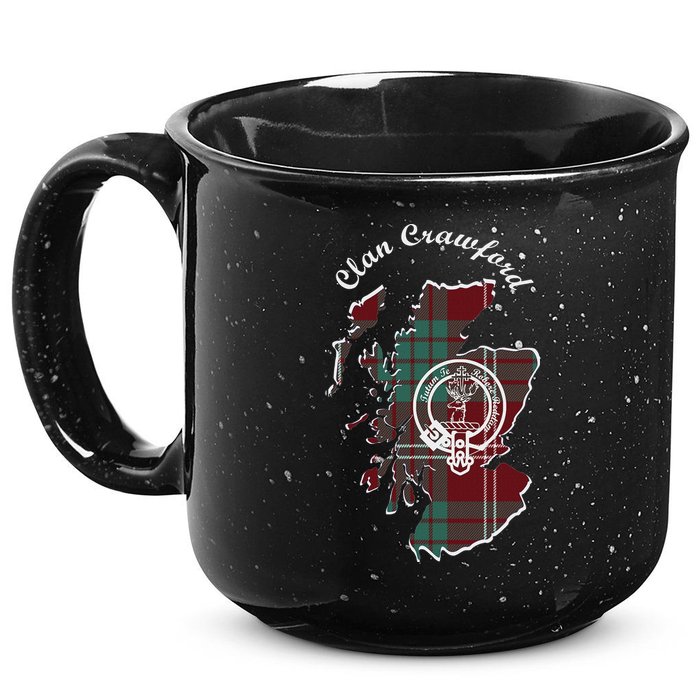 Clan Crawford Surname Last Name Scottish Tartan Crest Map 15oz Campfire Ceramic Mug