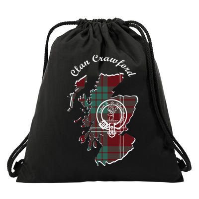 Clan Crawford Surname Last Name Scottish Tartan Crest Map Drawstring Bag