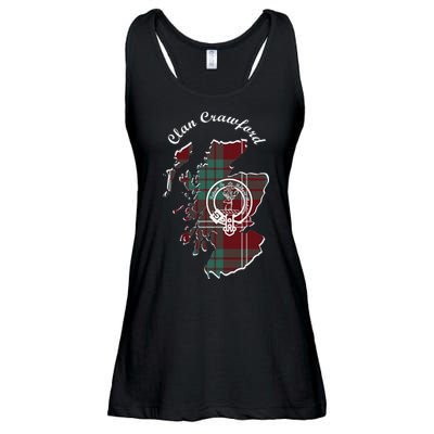 Clan Crawford Surname Last Name Scottish Tartan Crest Map Ladies Essential Flowy Tank