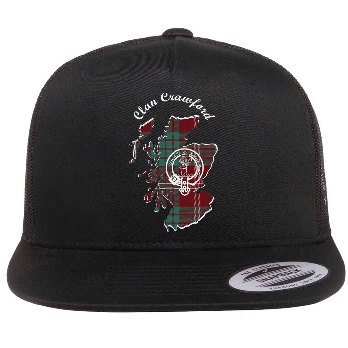 Clan Crawford Surname Last Name Scottish Tartan Crest Map Flat Bill Trucker Hat