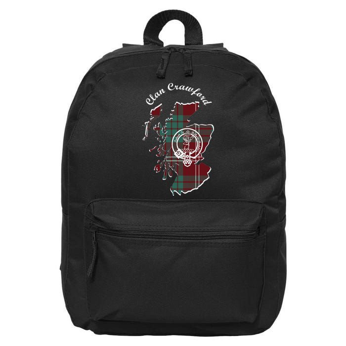Clan Crawford Surname Last Name Scottish Tartan Crest Map 16 in Basic Backpack
