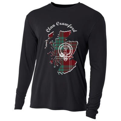 Clan Crawford Surname Last Name Scottish Tartan Crest Map Cooling Performance Long Sleeve Crew