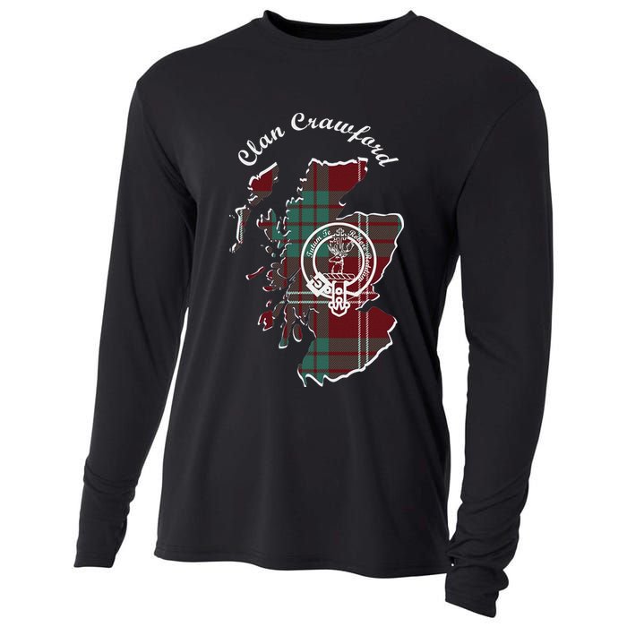 Clan Crawford Surname Last Name Scottish Tartan Crest Map Cooling Performance Long Sleeve Crew