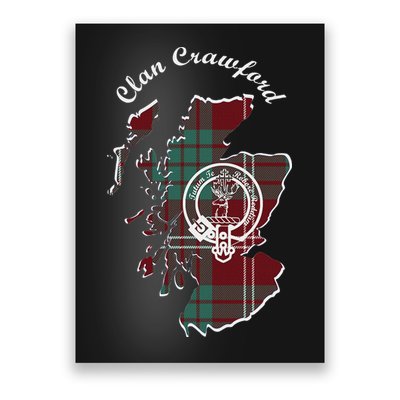 Clan Crawford Surname Last Name Scottish Tartan Crest Map Poster