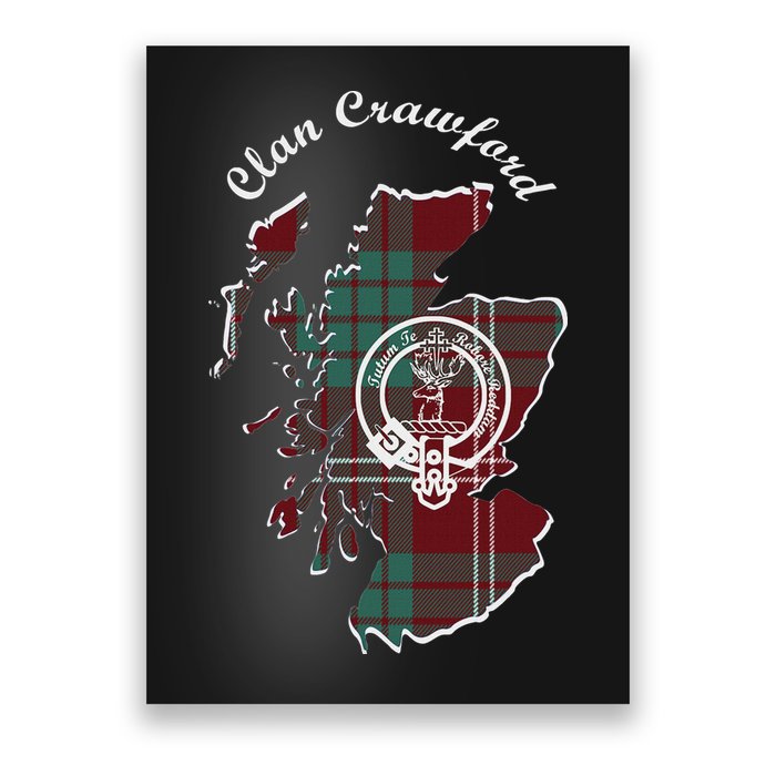 Clan Crawford Surname Last Name Scottish Tartan Crest Map Poster