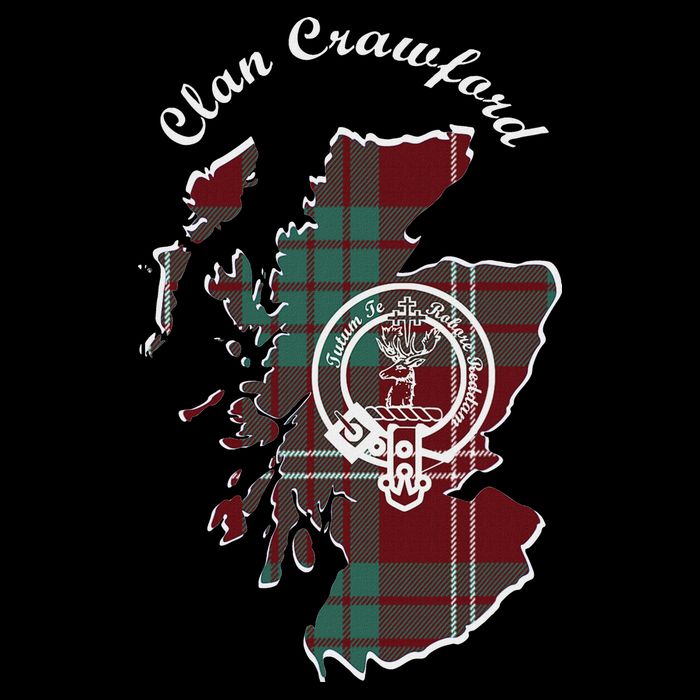 Clan Crawford Surname Last Name Scottish Tartan Crest Map Poster