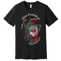 Clan Crawford Surname Last Name Scottish Tartan Crest Map Premium T-Shirt