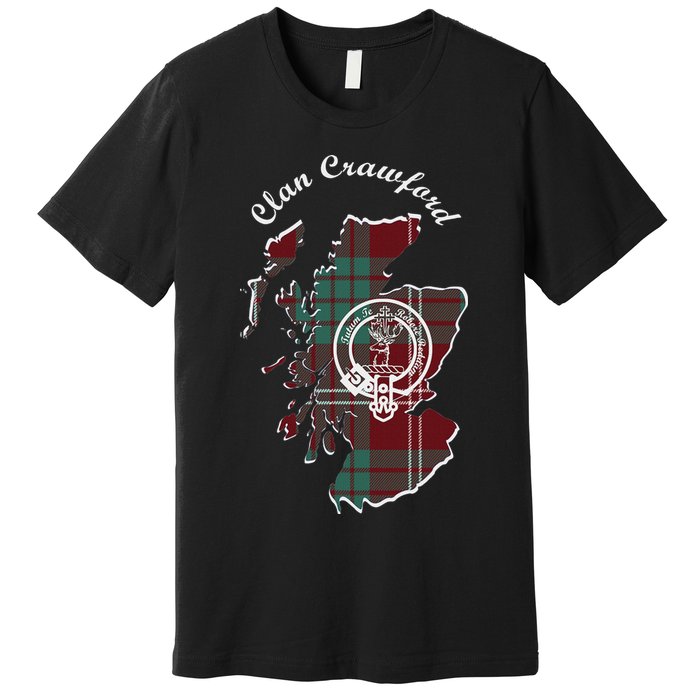 Clan Crawford Surname Last Name Scottish Tartan Crest Map Premium T-Shirt
