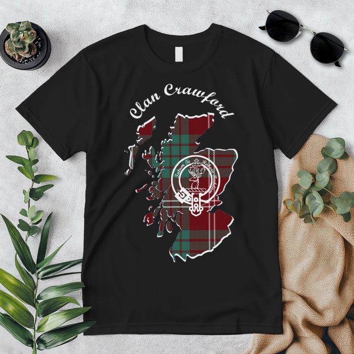 Clan Crawford Surname Last Name Scottish Tartan Crest Map Premium T-Shirt
