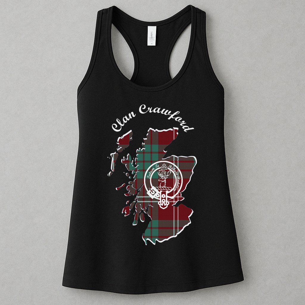 Clan Crawford Surname Last Name Scottish Tartan Crest Map Womens Tank Top