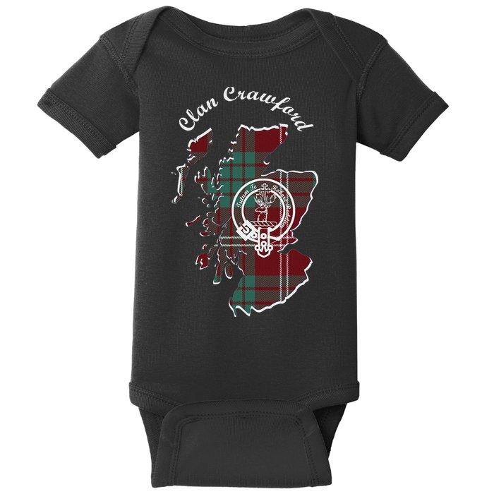 Clan Crawford Surname Last Name Scottish Tartan Crest Map Baby Bodysuit