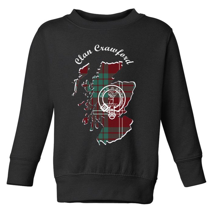 Clan Crawford Surname Last Name Scottish Tartan Crest Map Toddler Sweatshirt