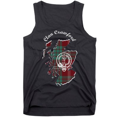 Clan Crawford Surname Last Name Scottish Tartan Crest Map Tank Top
