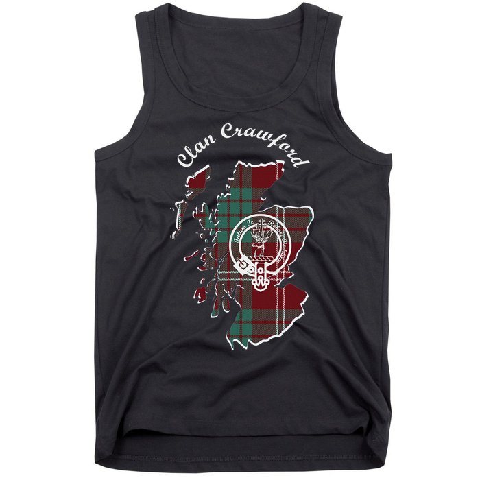 Clan Crawford Surname Last Name Scottish Tartan Crest Map Tank Top