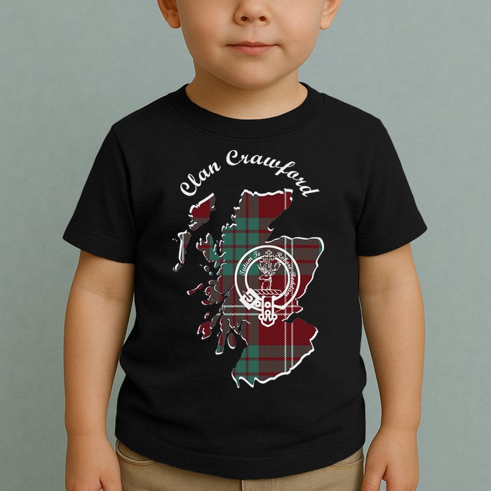 Clan Crawford Surname Last Name Scottish Tartan Crest Map Toddler T-Shirt