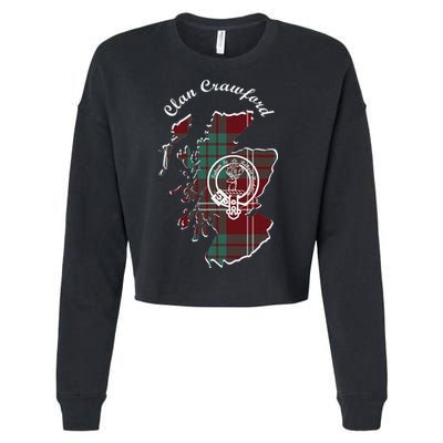 Clan Crawford Surname Last Name Scottish Tartan Crest Map Cropped Pullover Crew