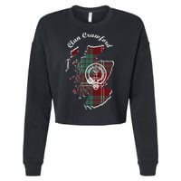 Clan Crawford Surname Last Name Scottish Tartan Crest Map Cropped Pullover Crew