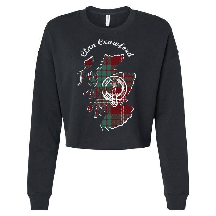 Clan Crawford Surname Last Name Scottish Tartan Crest Map Cropped Pullover Crew