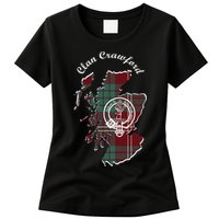 Clan Crawford Surname Last Name Scottish Tartan Crest Map Womens T-Shirt